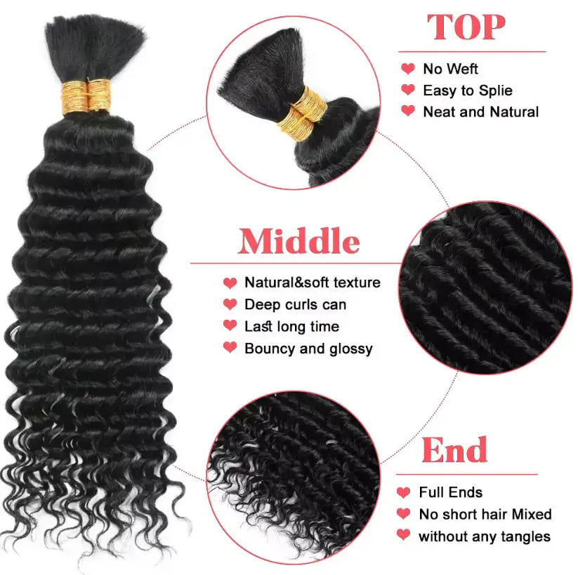 Deep Water Wave Braiding Hair Bulk – No Weft Human Hair Extensions