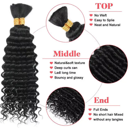 Deep Water Wave Braiding Hair Bulk – No Weft Human Hair Extensions