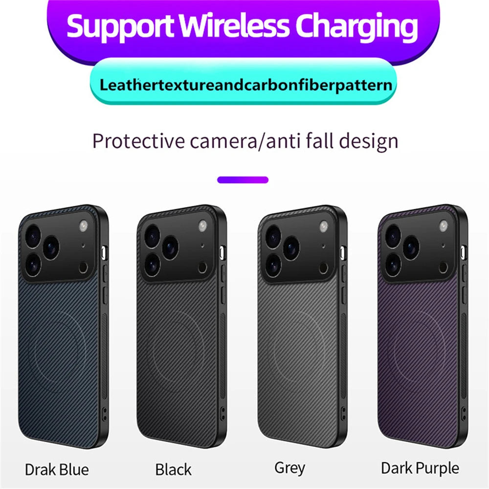 Ultra Thin Carbon Fbier Magnetic Leather Case Iphone 17 Air 16e 16 15 14 13 Pro Max Magsafe