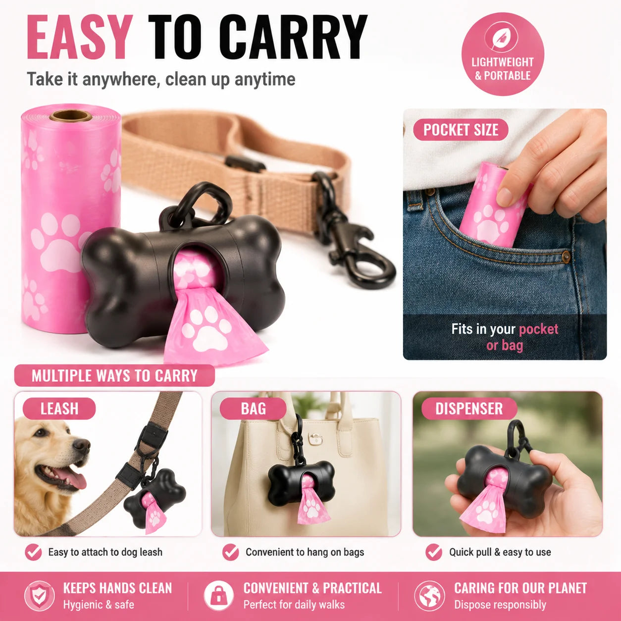 Dog Poop Bags – Thick Leakproof Pet Waste Bags, 3/6/10 Rolls