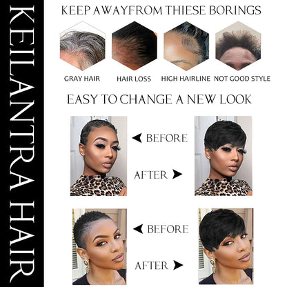 Brown Short Pixie Cut Wig Human Hair Black Women Machine Made Wigs Bangs Colored Brazilian