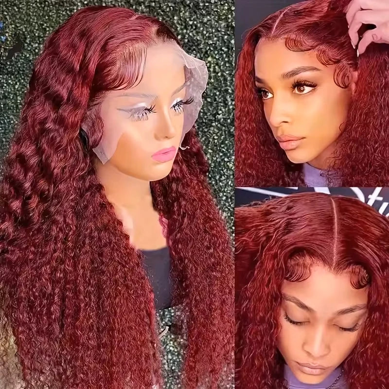 Burgundy HD Lace Front Wig - 99J Curly Human Hair