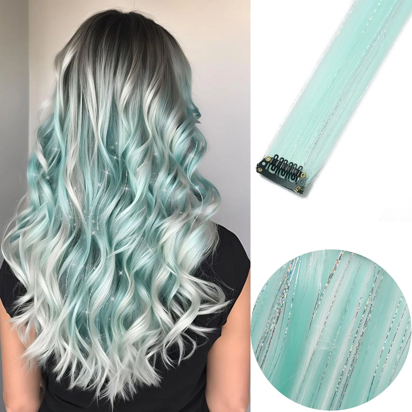 Clip Hair Extensions 6pcs Pack Colored Party Highlights 22 Inches Multi-Colors Straight Hair