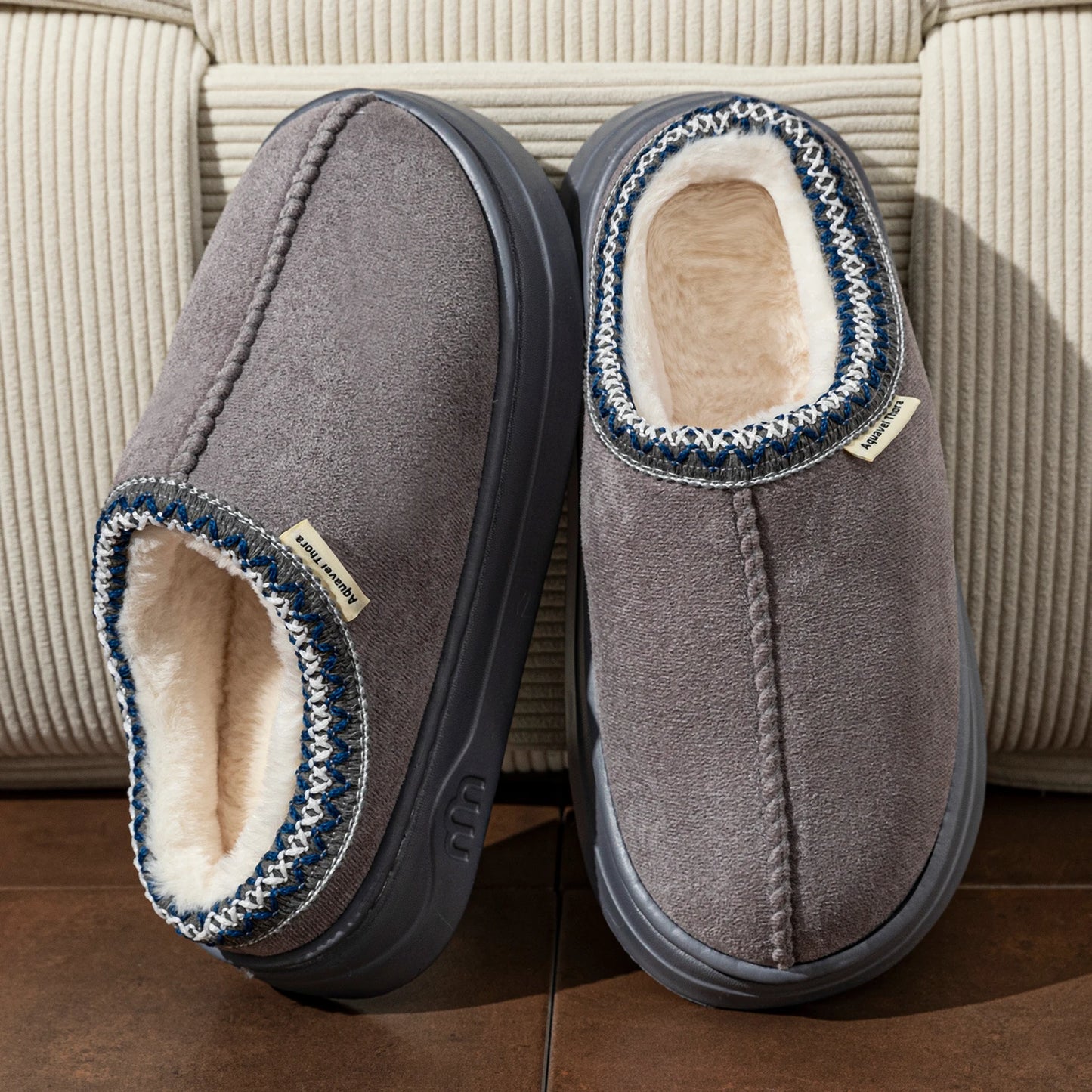 Fuzzy Fur Slipper Boots Women Men Winter Warm Anti-Slip