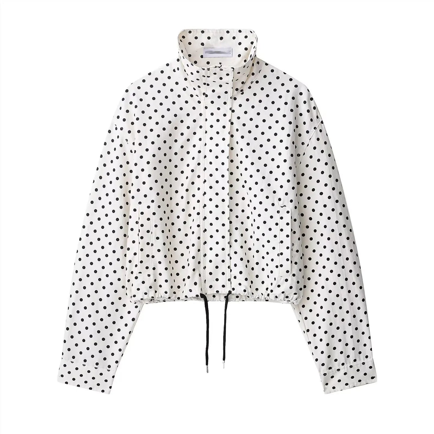 Women's Polka Dot Spring Jacket – Elegant Drawstring Coat