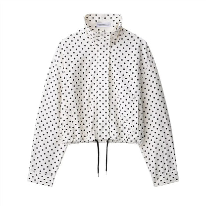 Women's Polka Dot Spring Jacket – Elegant Drawstring Coat
