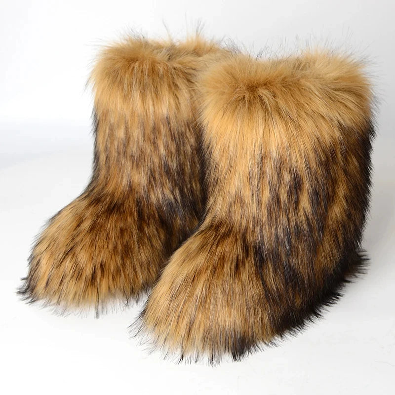 Women's Faux Fur Snow Boots – Fluffy Plush Warm Winter Footwear