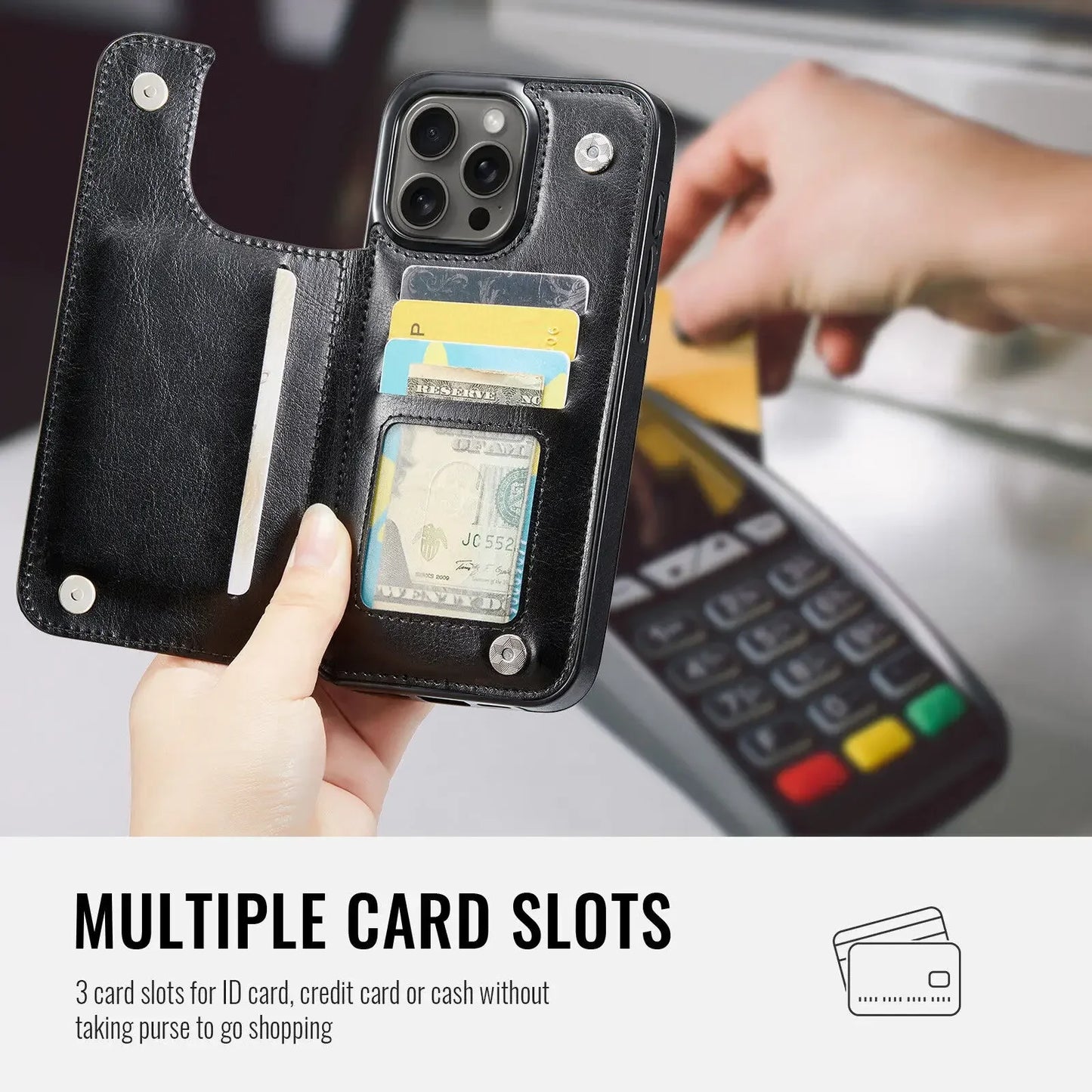 Wallet Card Holder Case Iphone 16 15 14 13 12 11 Pro Max Xs Xr Leather Cover