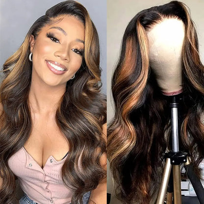 Ombre Highlight Body Wave Lace Front Wig - Human Hair
