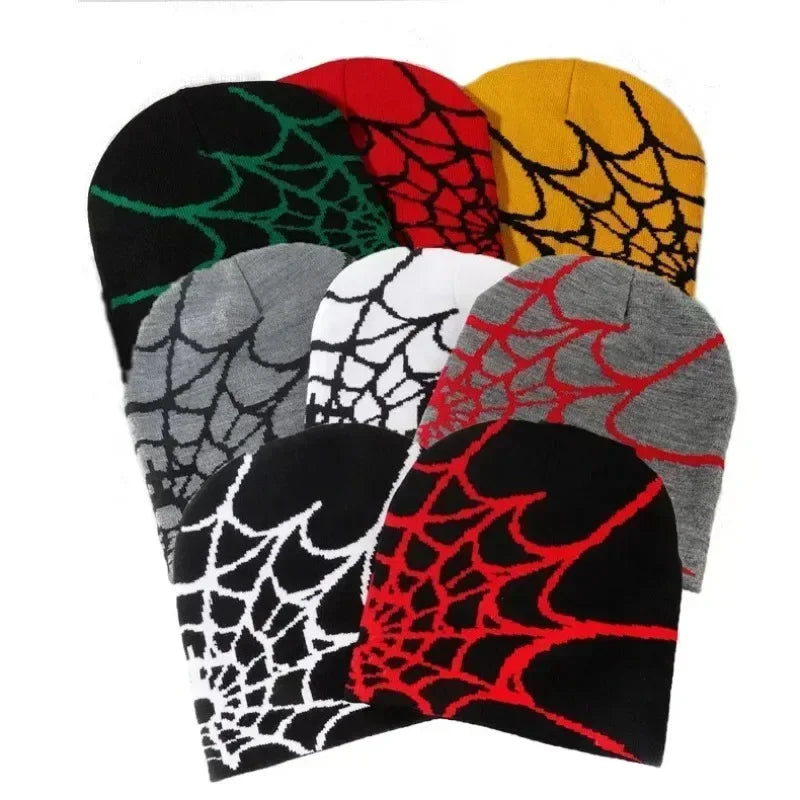 Spider Web Knitted Beanie Hat – Soft Wool Winter Cap for Men & Women