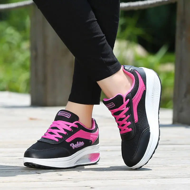 Women's Platform Walking Sneakers – Lightweight Mesh Lace-Up Shoes