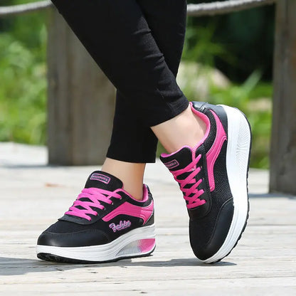 Women's Platform Walking Sneakers – Lightweight Mesh Lace-Up Shoes