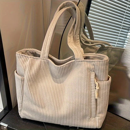Corduroy Tote Bag Large Capacity Shoulder Handbag