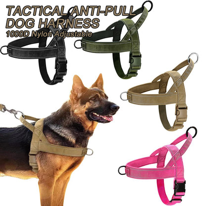 Tactical No-Pull Dog Harness – Adjustable Padded Nylon Vest