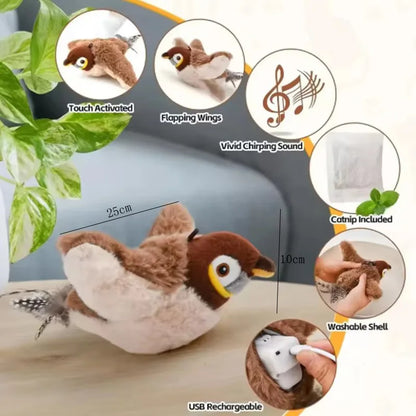 Interactive Bird Cat Toy – Rechargeable Chirping & Flapping Plush
