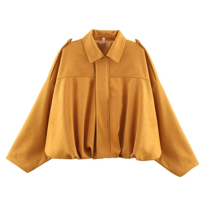 Women's Oversized Suede Texture Bomber Jacket
