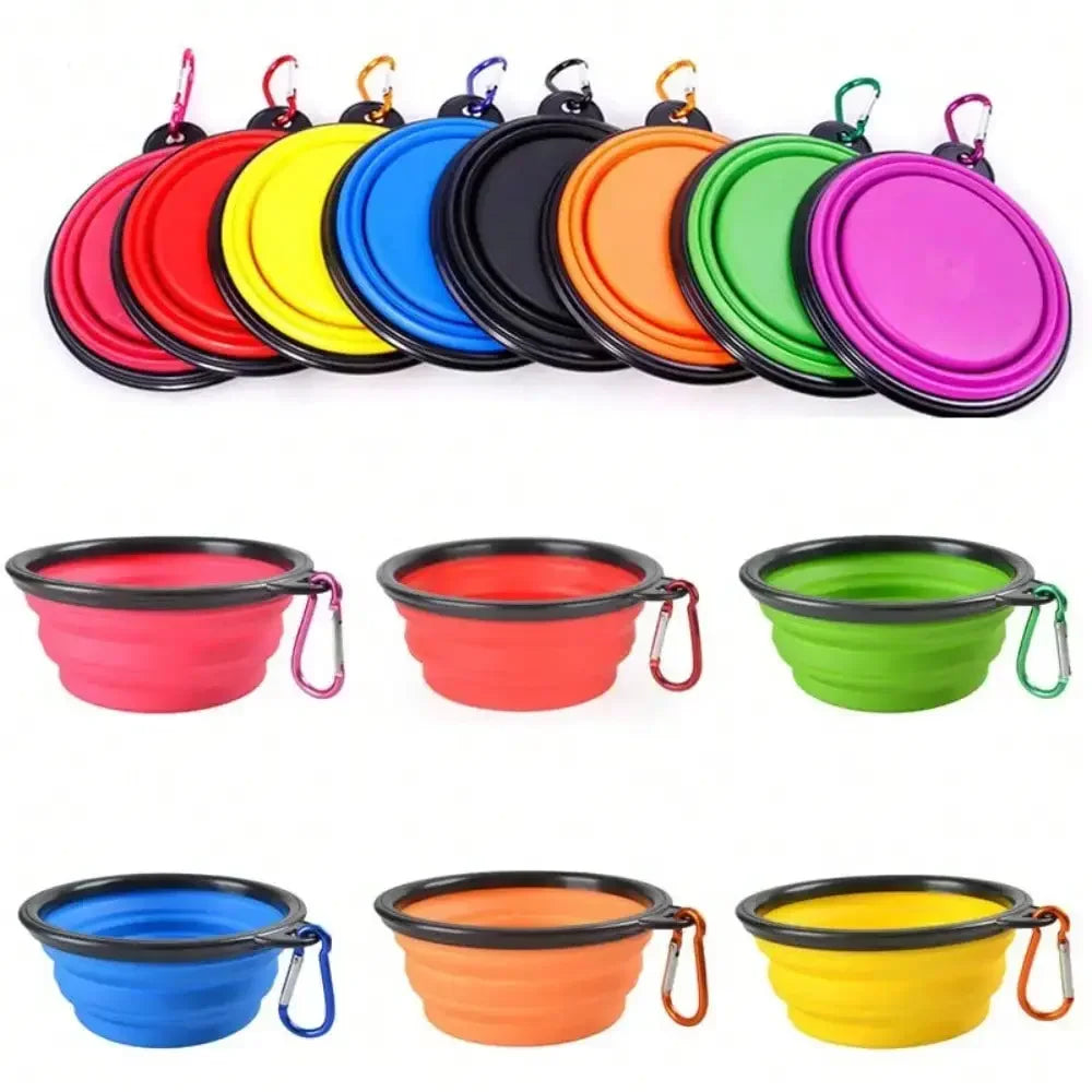 Collapsible Silicone Pet Travel Bowl with Carabiner – Dog & Cat