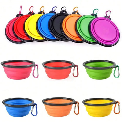 Collapsible Silicone Pet Travel Bowl with Carabiner – Dog & Cat