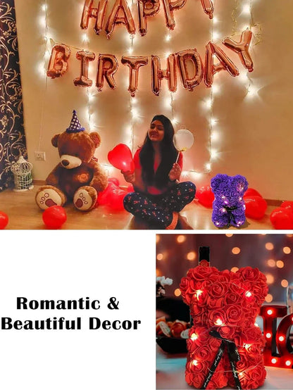 Rose Teddy Bear with LED Lights Artificial Flower Gift