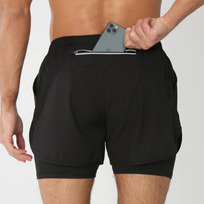 Men's 2-in-1 Running Shorts – Quick Dry Gym Workout Training Shorts with Zip Pocket