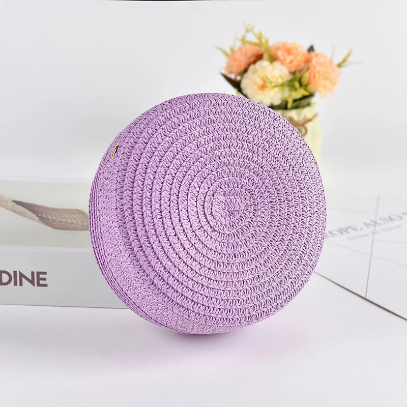 Round Straw Crossbody Bag – Handwoven Rattan Beach Bag for Women