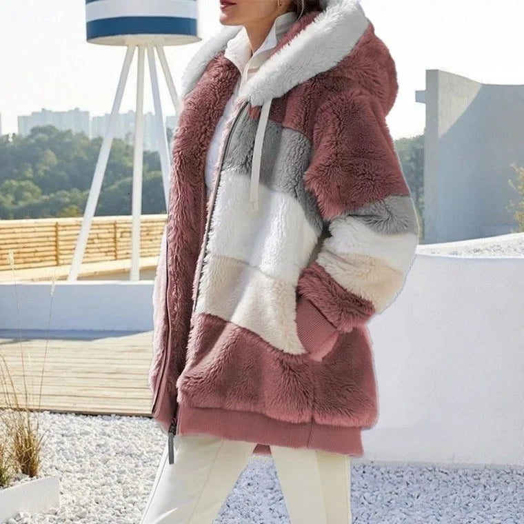 Oversized Plush Fleece Hooded Jacket for Women