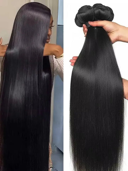 12-42 Inch Bone Straight Human Hair Bundles Brazilian Weave Long Remy Extension Natural Black