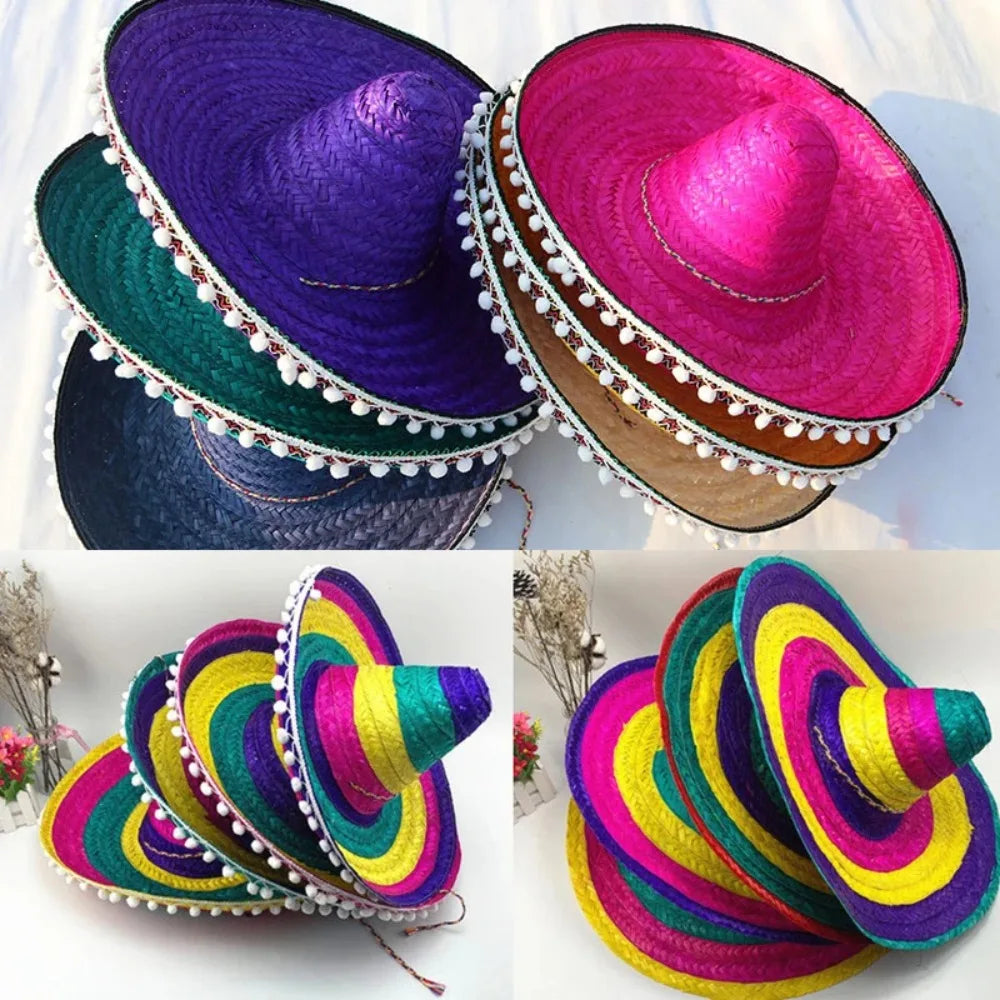 Colorful Mexican Sombrero – Wide Brim Straw Party Hat for Men & Women