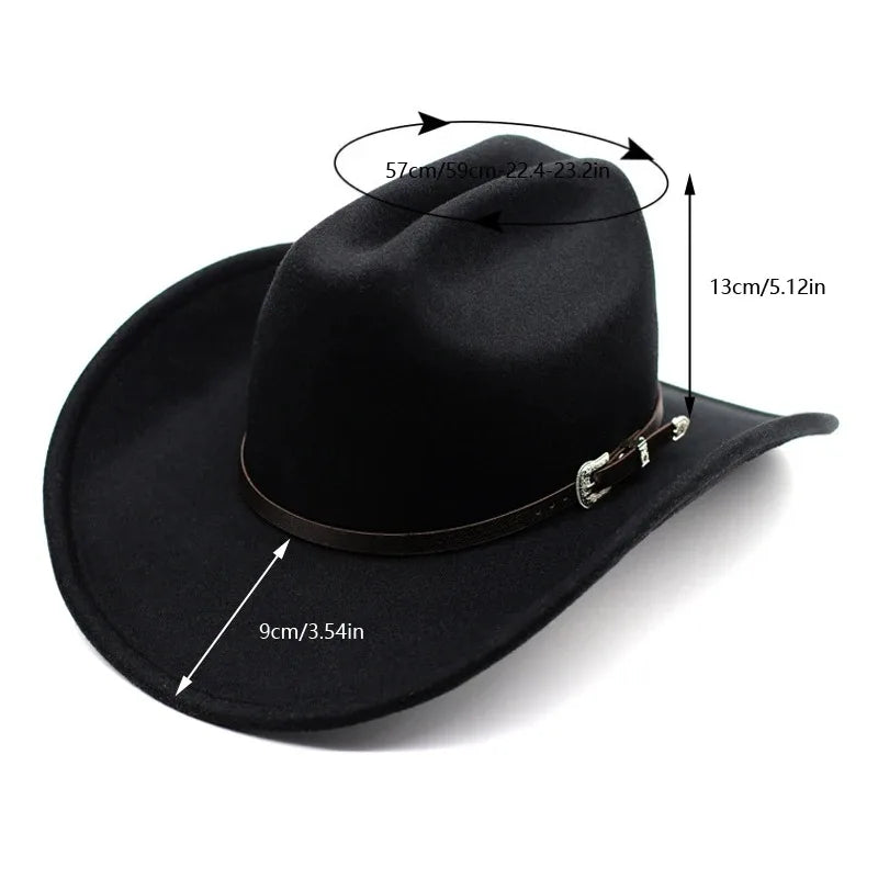 Vintage Western Cowboy Hat – Wide Brim Felt Hat for Men & Women