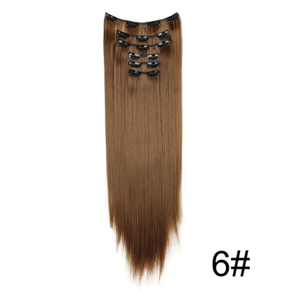 Clip-In Hair Extensions 6-Piece Set Long Straight Synthetic Seamless