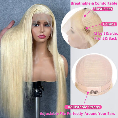 30 Inch 613 Lace Front Wig Human Hair Blonde 13x6 Hd Transparent Wigs 180 Density L Straight Frontal