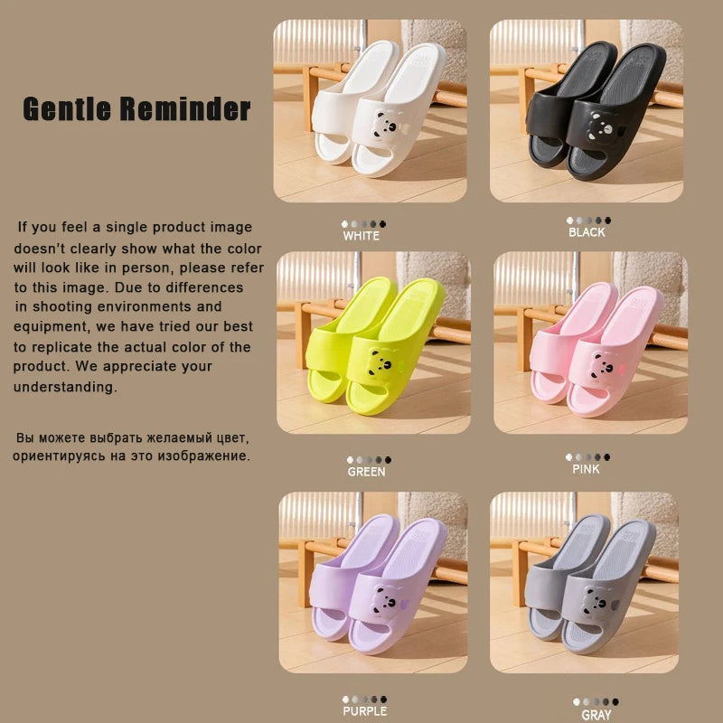 Summer Cartoon Bear Indoor Slippers Women Lightweight Soft Eva Slides Woman Comfort Home Bathroom