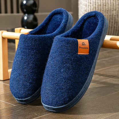 Winter Men Felt Platform House Slippers Ultra Warm Cushion Cozy Living Non-Slip Tpr Outdoor Indoor
