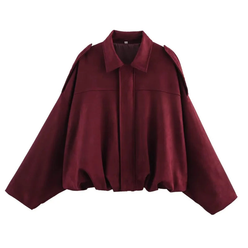 Women's Oversized Suede Texture Bomber Jacket