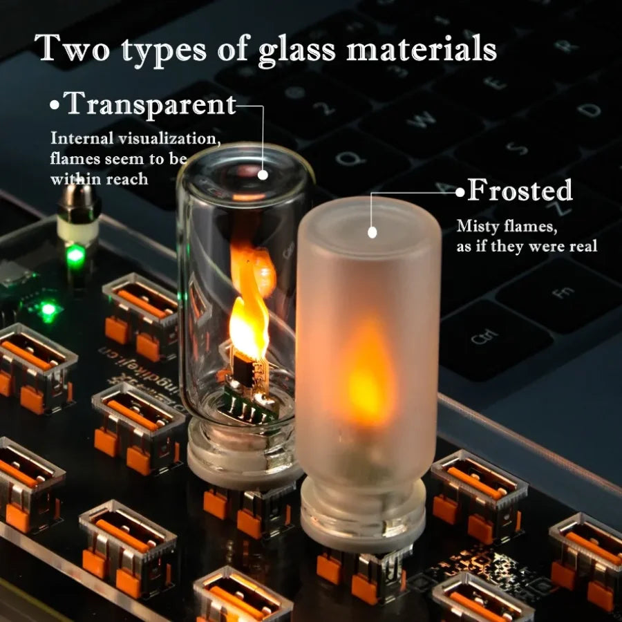 Usb Flame Flickering Led Frosted Clear Glass Candle Night Light Simulated Car Home Room Laptop Pc