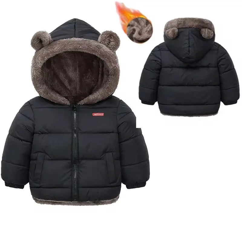 Kids Bear Ear Hooded Winter Jacket – Padded Fleece Coat