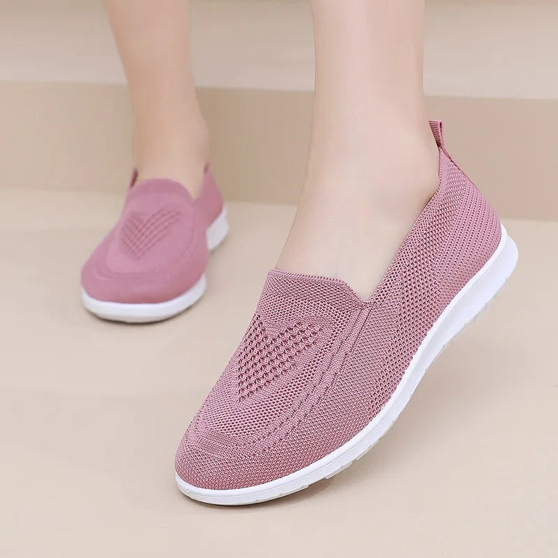 Women's Breathable Slip-On Flats – Casual Knit Mesh Shoes
