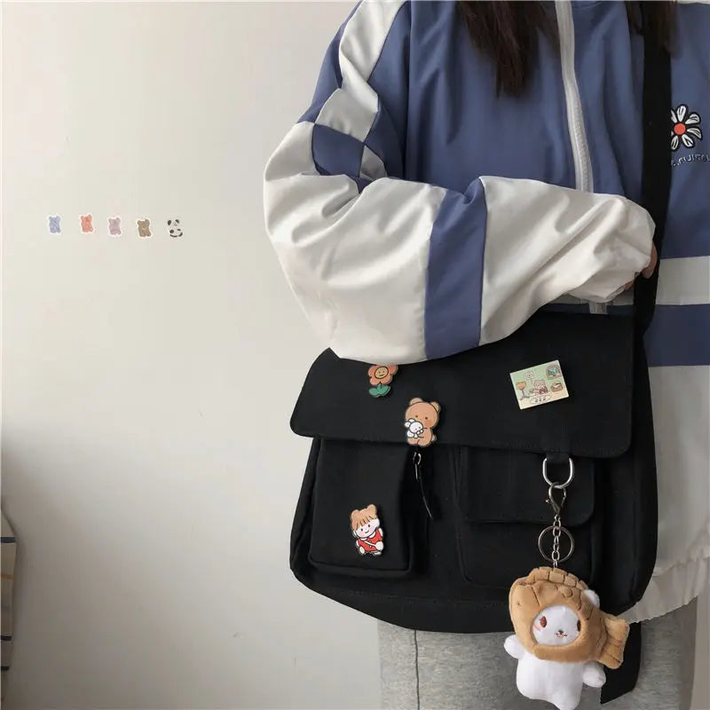 Cute Canvas Crossbody Bag – Kawaii Messenger Shoulder Bag for Women