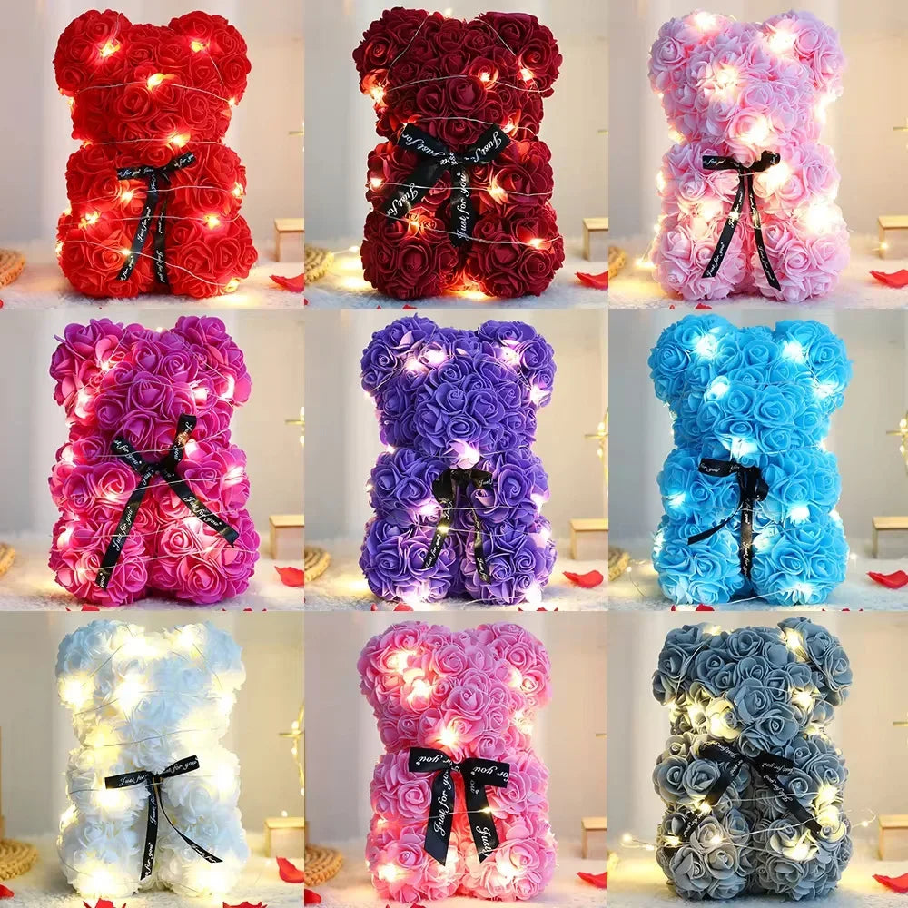 Rose Teddy Bear with LED Lights Artificial Flower Gift