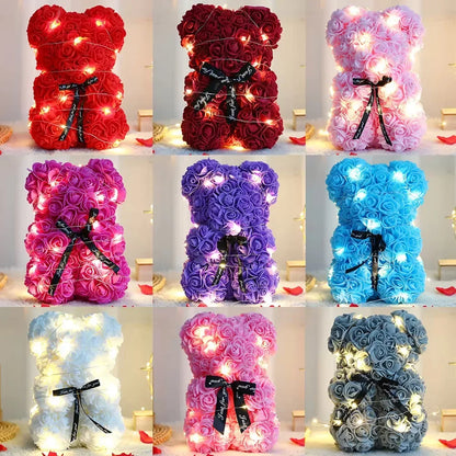 Rose Teddy Bear with LED Lights Artificial Flower Gift