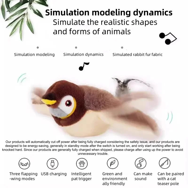 Interactive Bird Cat Toy – Rechargeable Chirping & Flapping Plush