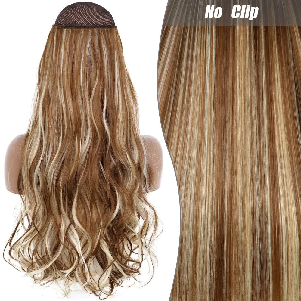 No Clips Natural Hair Extension Synthatic Artificial Long Straight Hairpiece Blonde Black Mixed