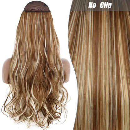 No Clips Natural Hair Extension Synthatic Artificial Long Straight Hairpiece Blonde Black Mixed