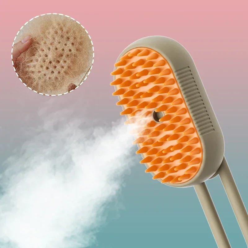 3-in-1 Steam Pet Brush for Cats & Dogs – Self-Cleaning Grooming Comb