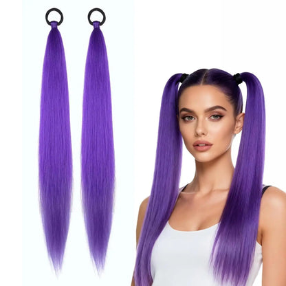 Synthetic Ponytail Extension 2-Piece Set – Long Straight with Rubber Band