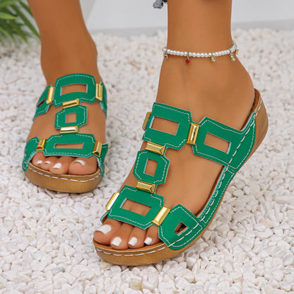 Women's Roman Wedge Sandals – Open Toe Cut-Out Summer Slides