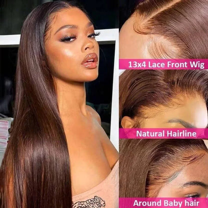 13x4 HD Lace Front Wig Chocolate Brown Bone Straight Human Hair