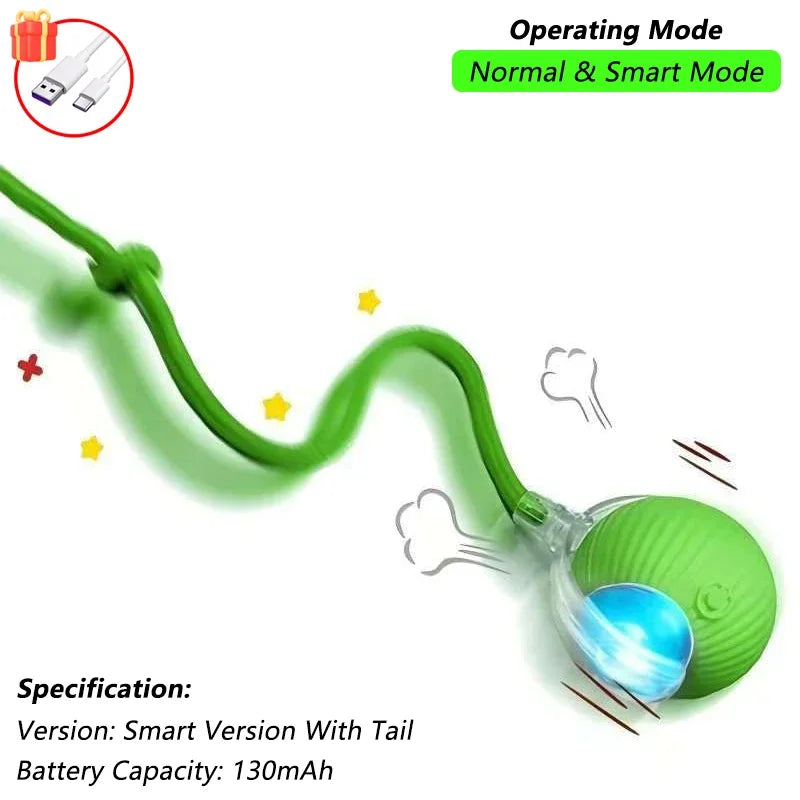 Cat Teaser Ball Toy with Tail – Interactive LED Catnip Toy