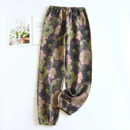 Women's Cotton Crepe Pajama Pants – Loose Floral Print Lounge Bottoms