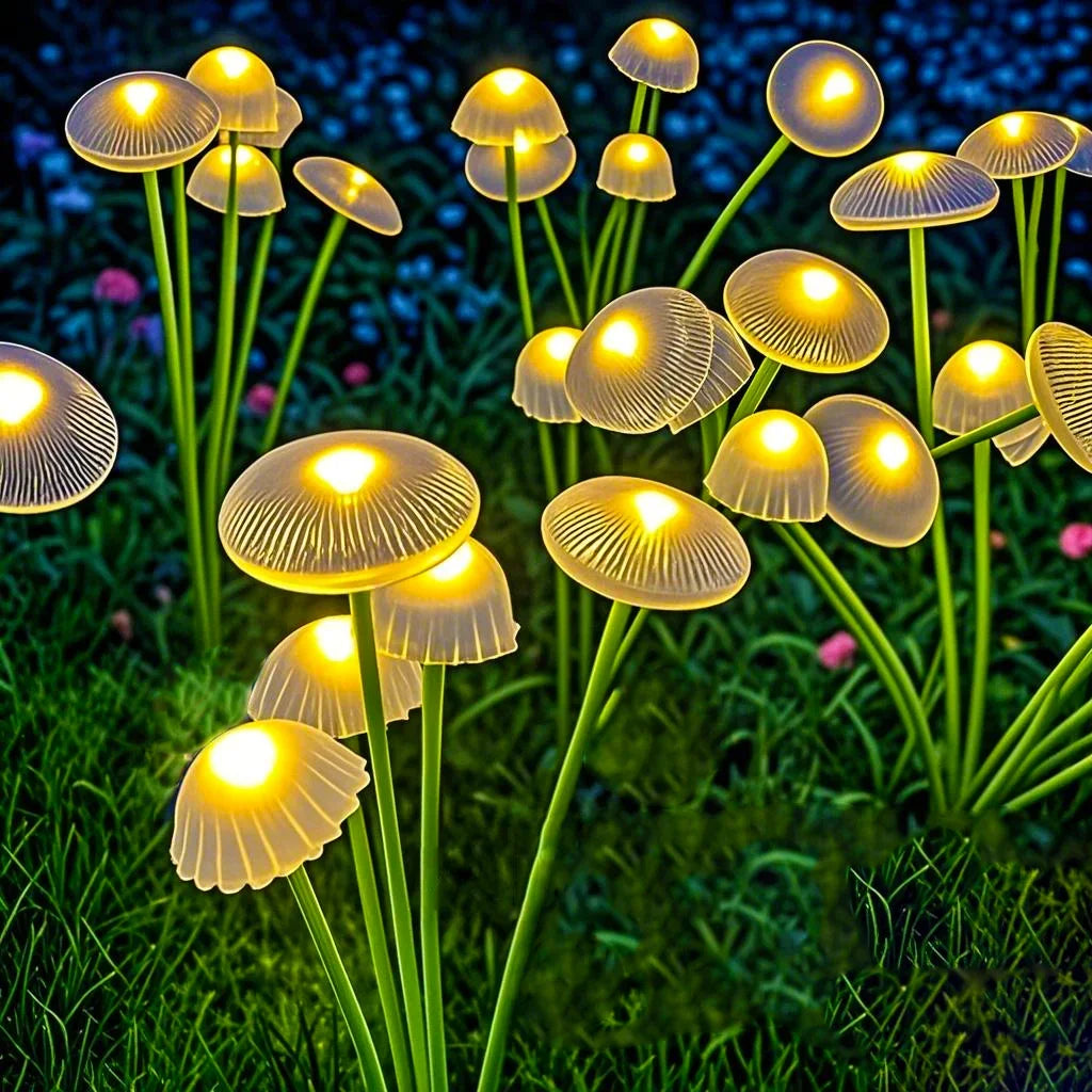 Solar Garden Lights Dual Mode Led Mushroom Waterproof Decor Yard Patio Pathway Jellyfish Ambiance